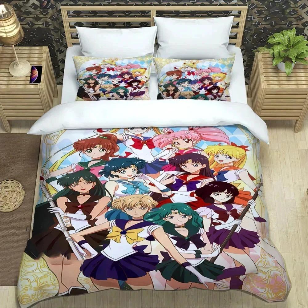 Anime S-Sailor Moon Bedding Set,Duvet Cover Comforter Bed Set Quilt Cover Pillowcase,King Queen Twin Size Boys Girls Adults