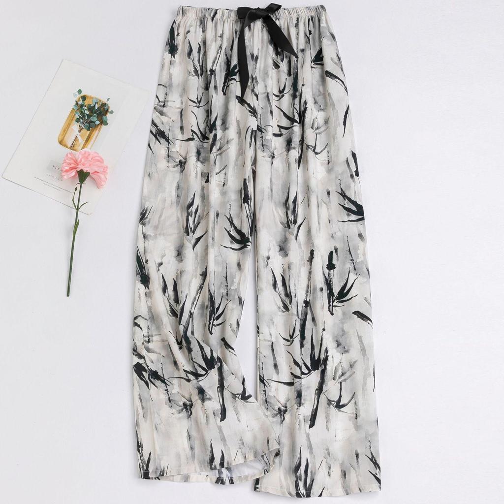 Women's Floral Cotton Silk Pajama Pants, Mosquito Repellent, Outdoor & Home Wear, Plus Size, Lightweight Summer Style.