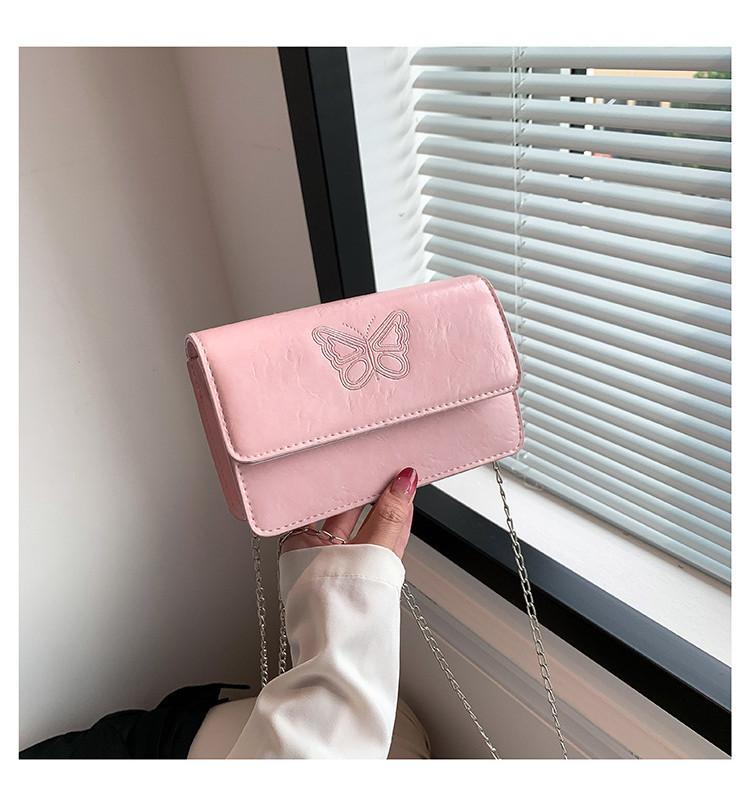 Chic Embroidered Style Small Crossbody Bag With Chain Strap For Women розовый