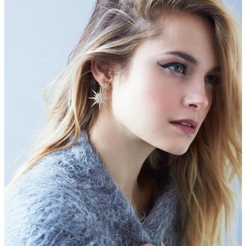 Koreanischer Stil Metall einfache Volldiamant Sonne Stern Ohrringe trendige Damen Diamant Starlight Ohrringe (Single)
