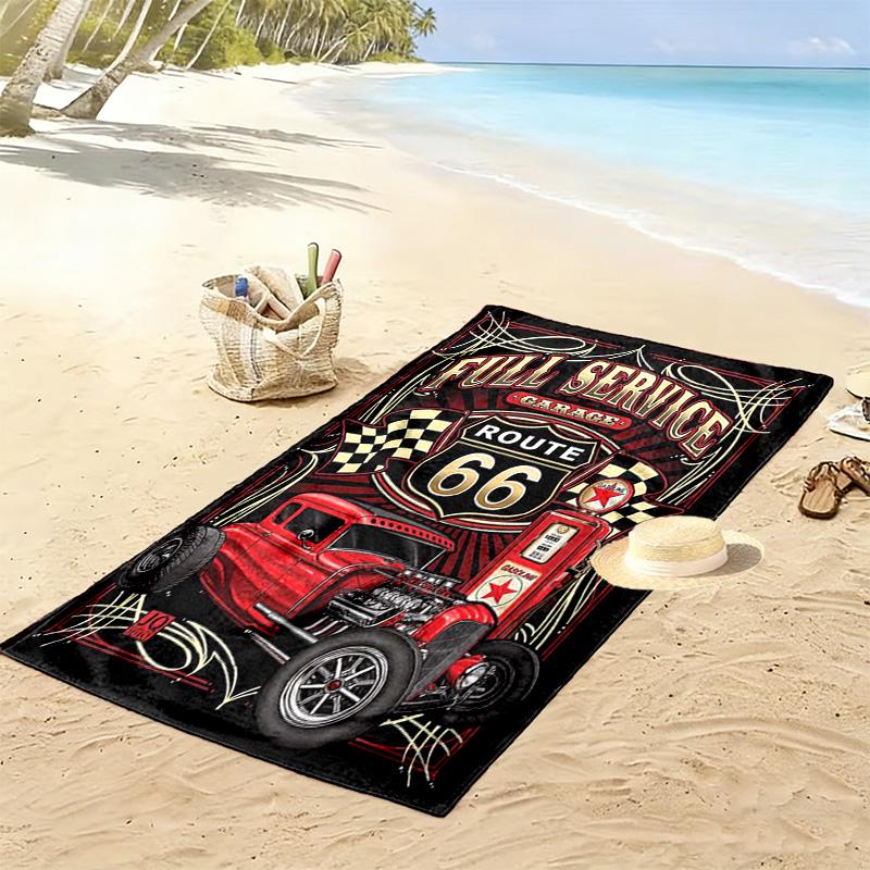 Vintage Route Classic Car 2D Flat Print Beach Towel, Large Soft Quick Dry Towel for Beach Camping SwimmingZSTJ0915185