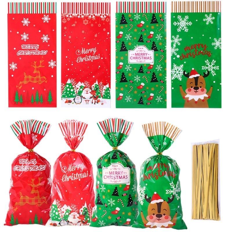 Pack of 50pcs Holiday Treat Bags Christmas Candy Bags Organizers for Gift Wraps