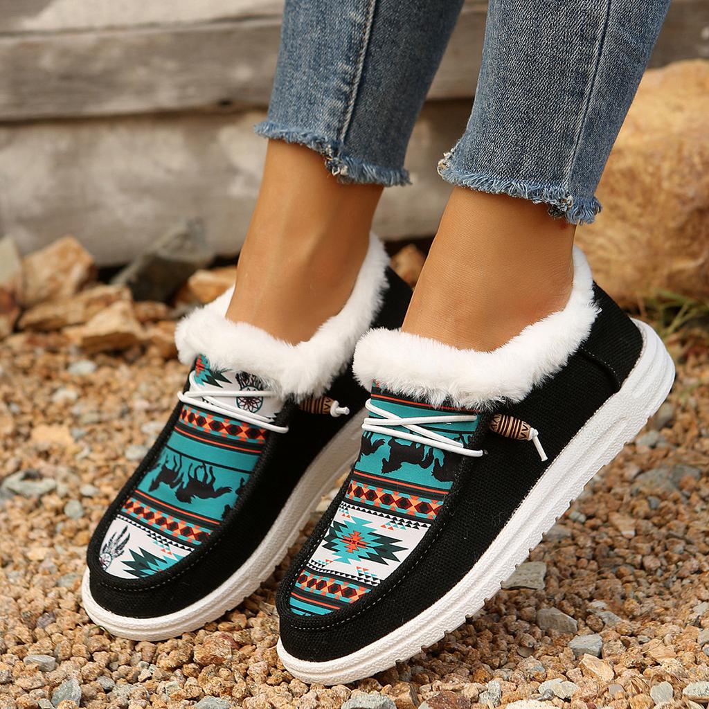 Plus-size cotton shoes women's 2025 autumn/winter new round-toe lace-up cotton boots flat-soled fleece warm cotton shoe women