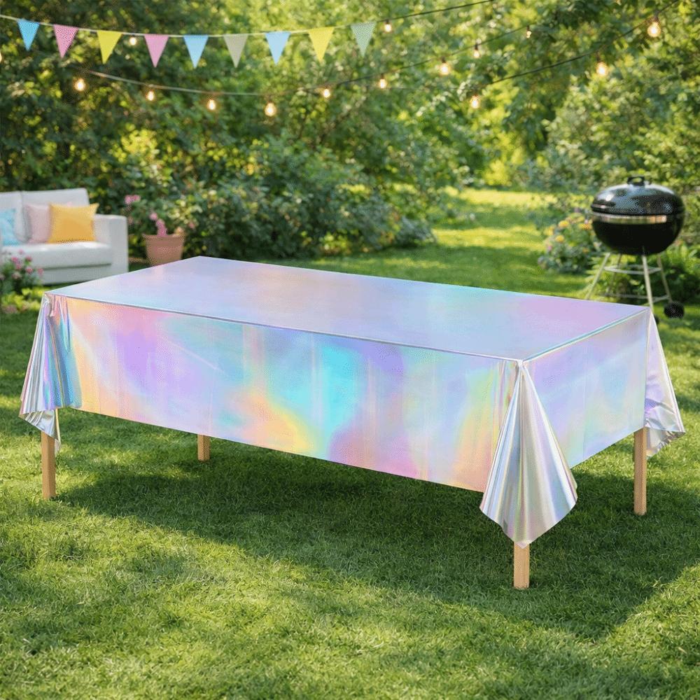 5PCS Rectangular Laser Disposable Tablecloth Shiny Iridescent Tablecloth Party Table Cover  Wedding