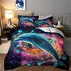 3D Dolphin Duvet Cover Set, Underwater World Duvet Cover and Pillowcases,Dolphin,Tropical Fish,Coral Ocean Bedding Set with Zip