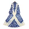 Retro temperament printed stand-up collar lantern sleeve dress women's summer new waist thin pleated pendulum long skirt