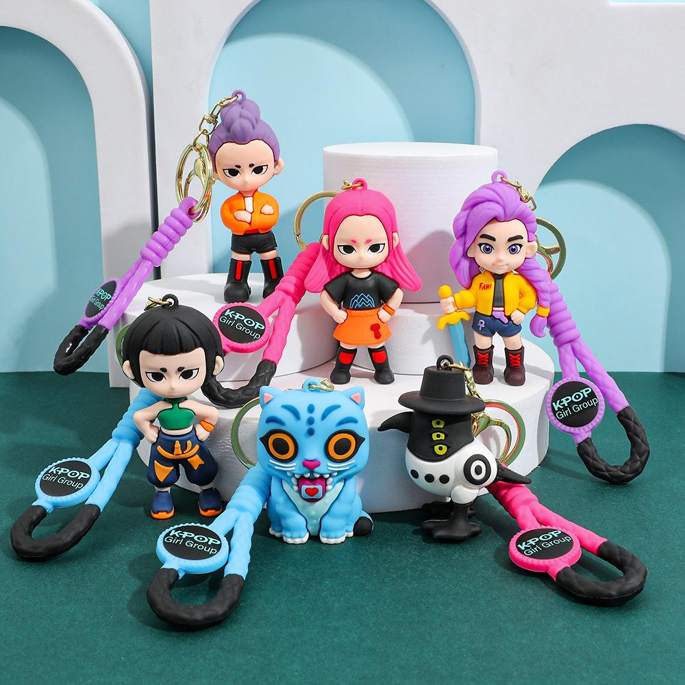 6 Stück/Set KPOP Dämonenjäger Schlüsselanhänger, Tiger Charakter PVC Figur Schlüsselanhänger, Niedlicher Harajuku Stil Schlüsselring für Kinder & Fans Geschenk