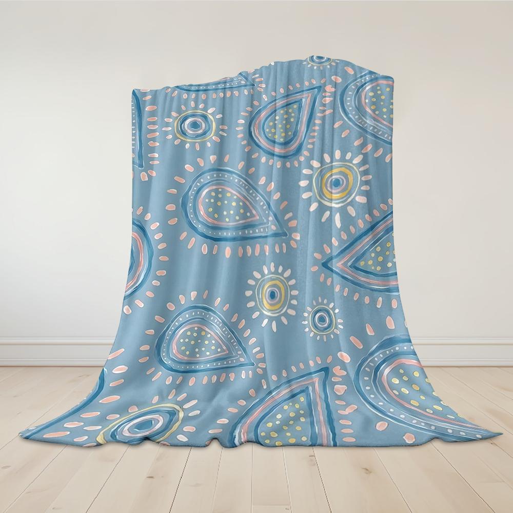 Blue Paisley - Inspired Pattern Flannel Blanket Warm Soft Halloween Christmas Couch Warm Cozy Decorative Decor For All Season