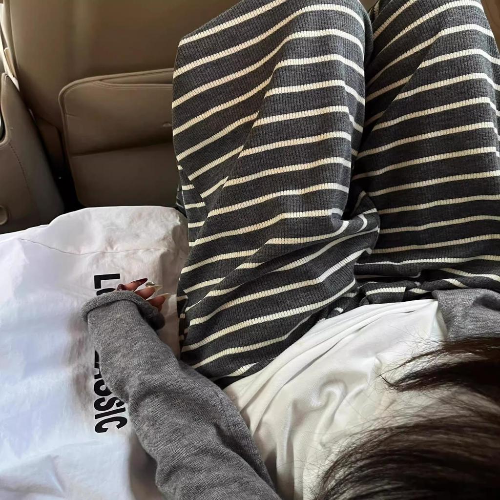 Women's High-Waisted Striped Drawstring Pants, Petite Size, Soft Wide-Leg, Perfect for Spring and Autumn