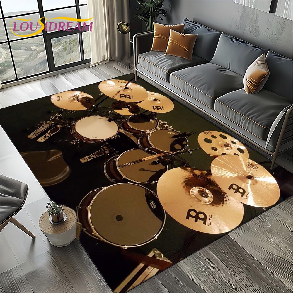 3D Cymbal DW Drum Kit Drum Set Music Instruments Carpet Rug for Living Room Bedroom Home Sofa Decoration,Kids Non-slip Floor Mat