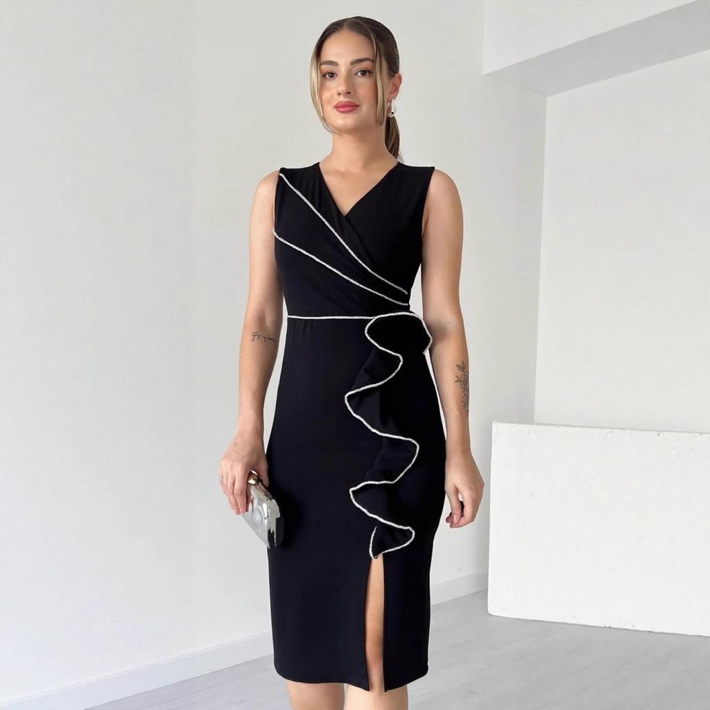 Robe de soirée bodycon satinée taille haute 2025 avec détail volanté