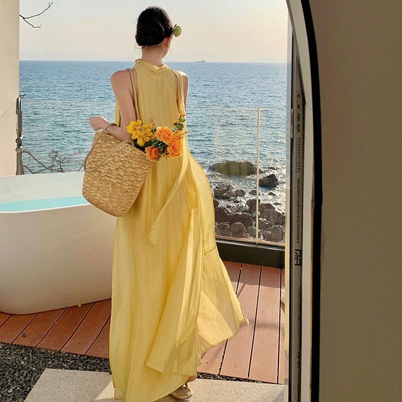 Island Beautiful Vacation French Streamer Dress Girl High Sense Loose Meat Vacation Dress