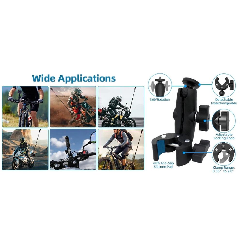 Motorcycle Mount kit for Insta360 X5 X4 X3 X2 RS DJI GoPro Double Clamp Handlebar Selfie Stick for Insta 360 Mount Accessories