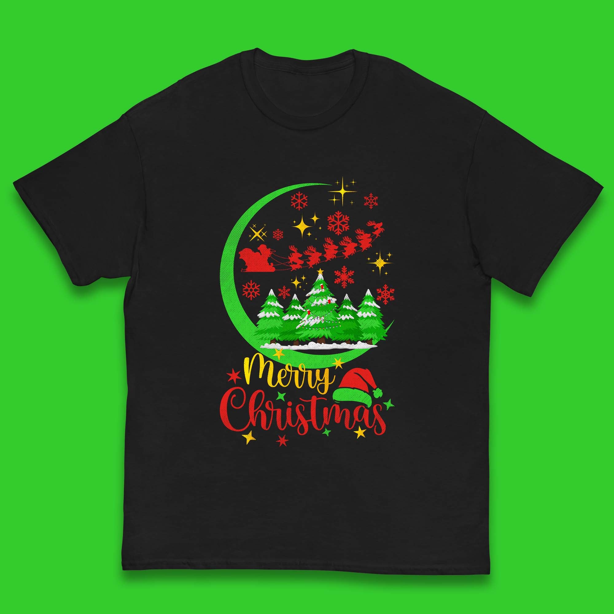 Merry Christmas Kids T Shirt Santa Trees Top 120