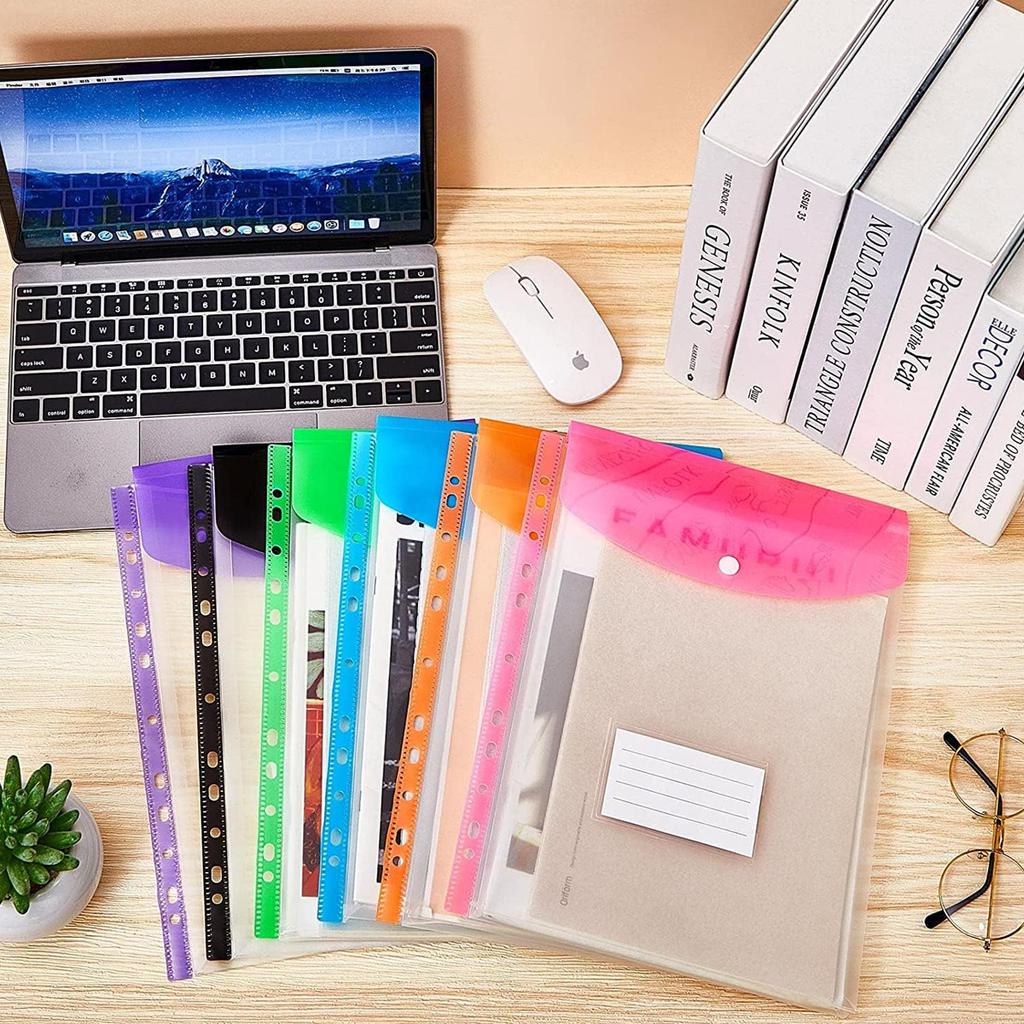 6PCS A4 file bag, contract bag, 11 hole insertable loose leaf bag, test paper bag, transparent three-dimensional buckle bag