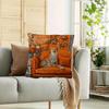 1Pc Elegant Cheetah In Orange Chinoiserie Decorative Pillow Cover, 18X18 Inch, Short Plush, Single-Sided Print - Ideal For Sofa,