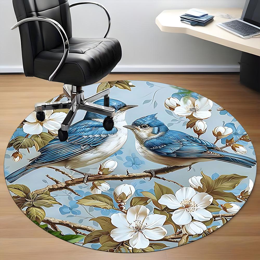 1PC Birds Blossoms Office Round Area Rug, Mat Suitable For Office, Under Office Chairs Bedroom Living Room Home Decor, Room Deco