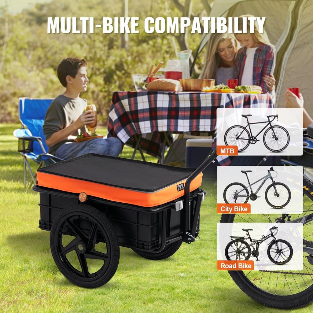 Bike Cargo Trailer, 88 Lbs Load Capacity, Heavy-Duty Bicycle Wagon Cart, Foldable Compact Storage with Universal Hitch, Waterproof Cover, 16" Wheels,