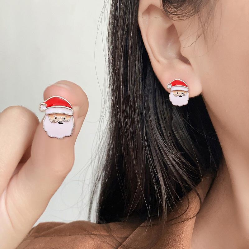Cute Christmas Theme Snowflake Santa Claus Stud Earrings for Women Xmas Tree Bowknot Crutch Gingerbread Festival Jewelry Gift