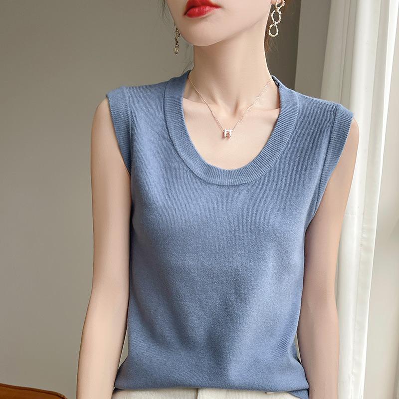 

Летний новый вязаный свитер базовый слой топ тонкий повседневный простой и свободный топ с халтером XXL синий