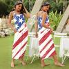 Summer new European flag print dress suspender pocket fashionable and elegant women's dress