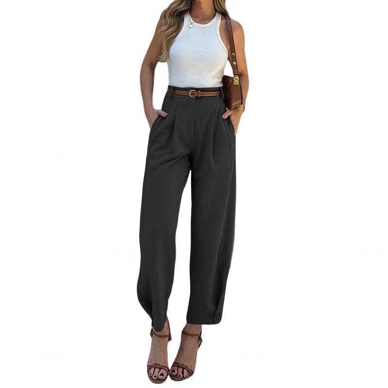 FD1541 Women's Fashion Solid Color Loose High-Waisted Nine-Point Suit Pants - New Spring/Autumn Style 2024