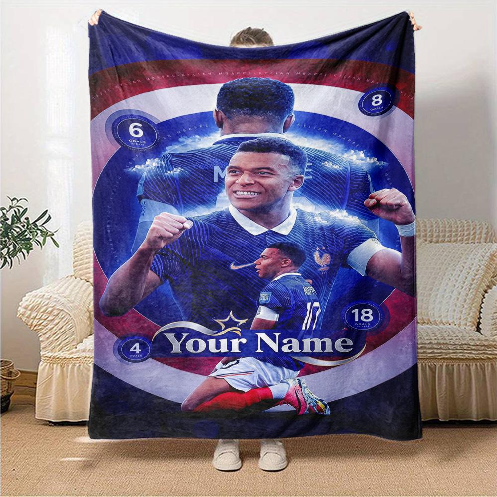 Mbappé Customize Text Blanket Gift Personalized Blanket Comfortable Versatile for Chair Seaside Living Room Bed Four Seasons Multipurpose