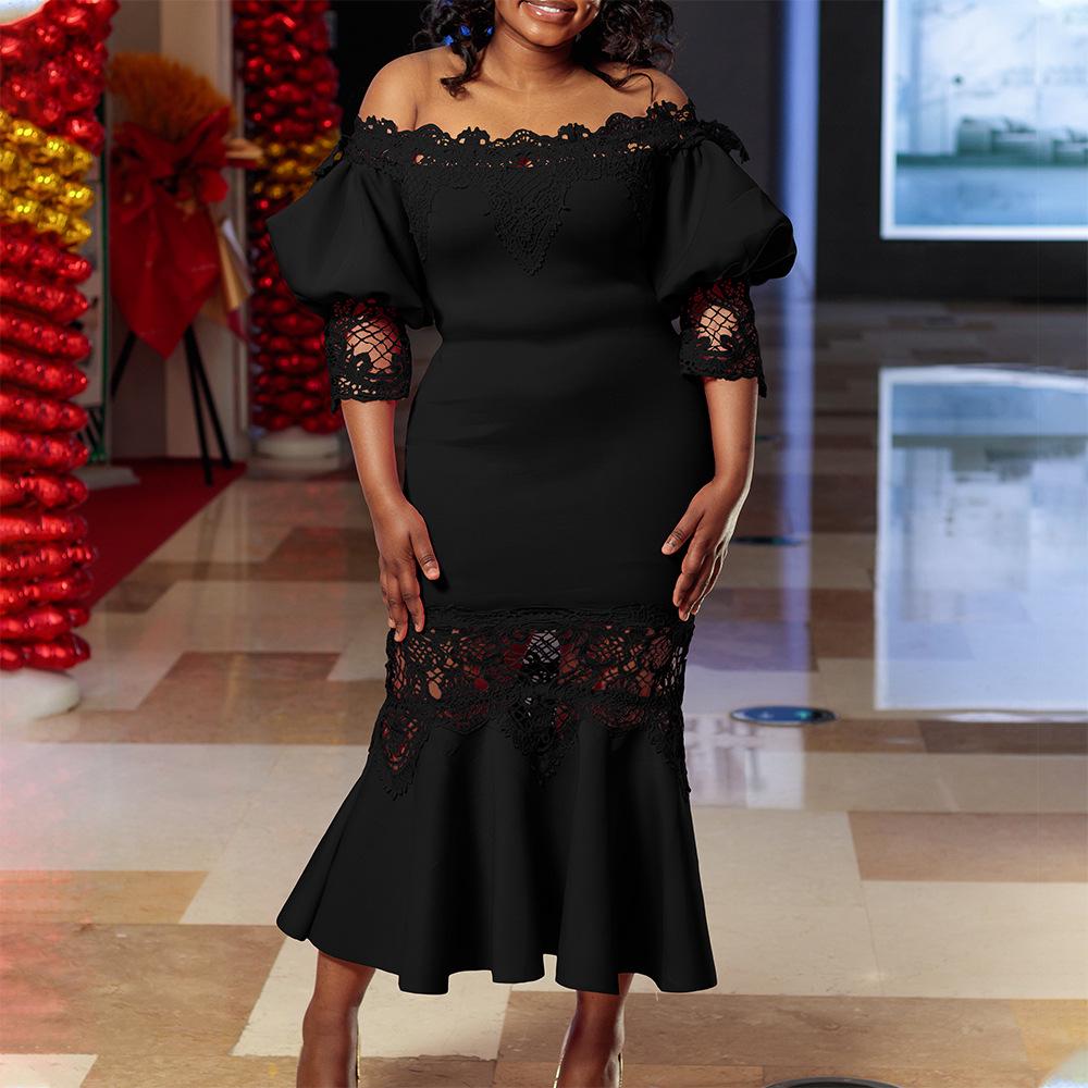 Women's Lace Off-the-Shoulder Fishtail Evening Dress
