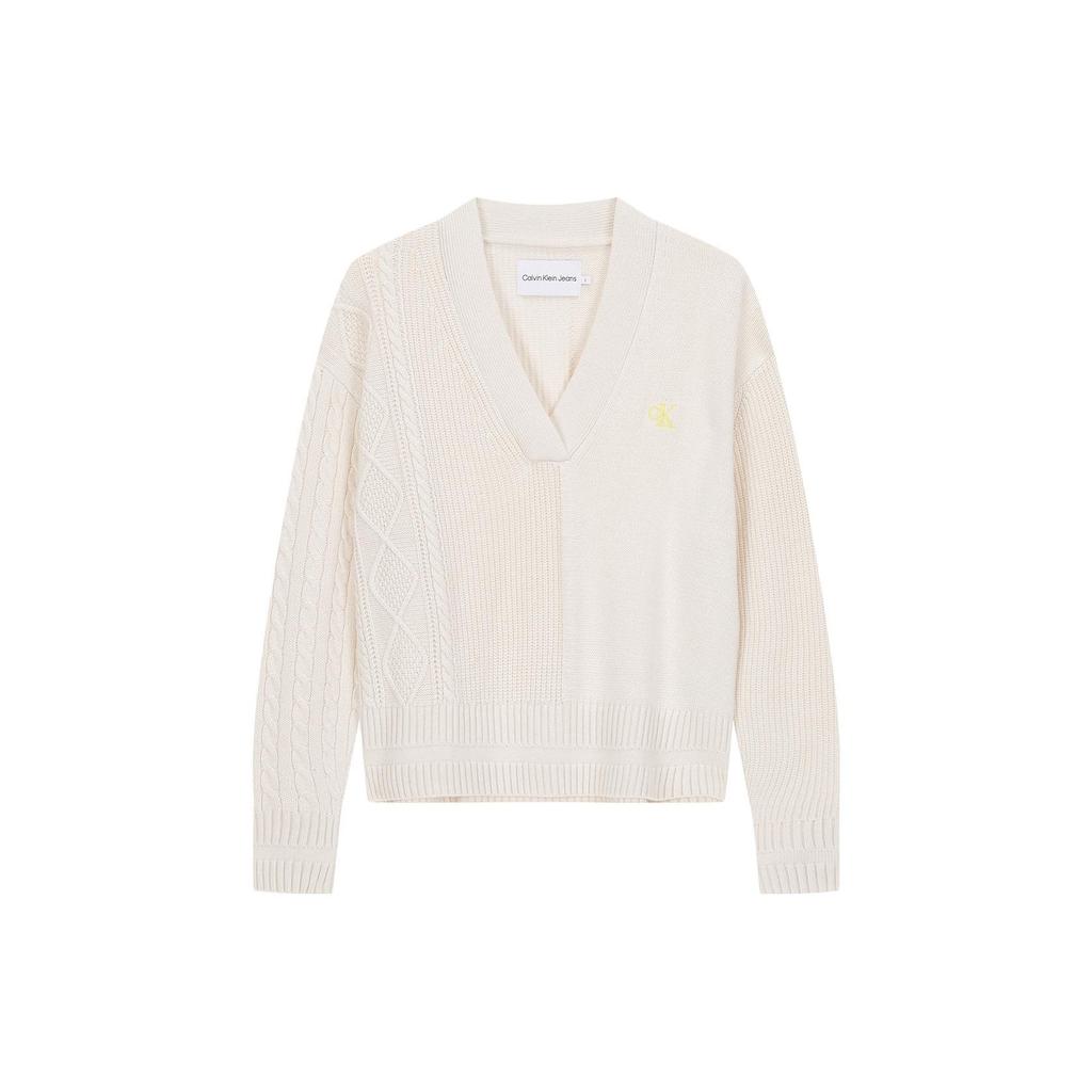 Calvin Klein V-Neck Solid Color Pullover Sweater Women Tops Off-White J220488-ACF