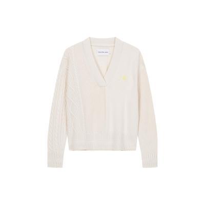 V-Neck Solid Color Pullover Sweater Women Tops Off-White J220488-ACF