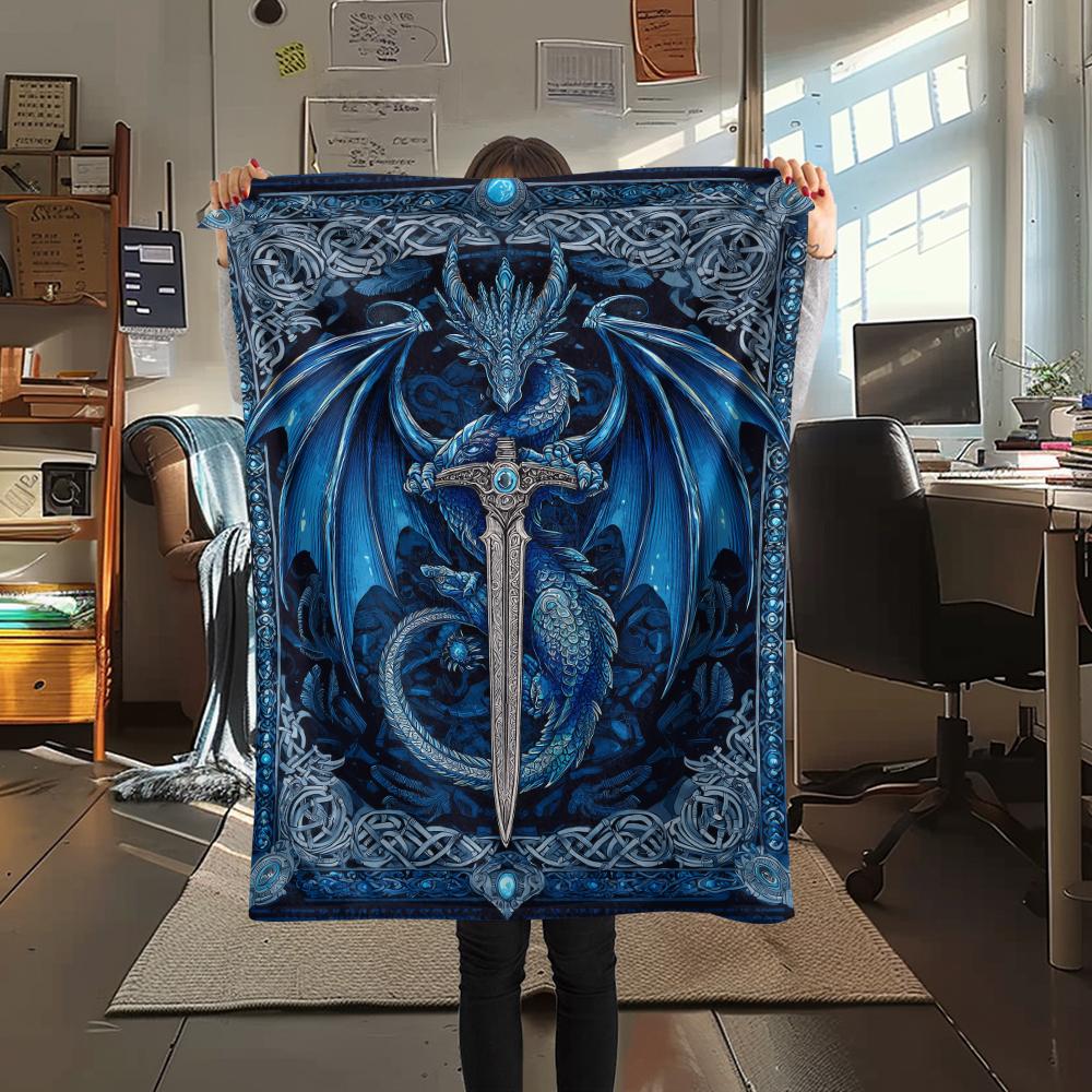 Sword and Dragon Print Flannel Blanket,High quality Comfortable for All Seasons,Home Decor,Warmth and Comfort,Perfect for Christmas Gifts