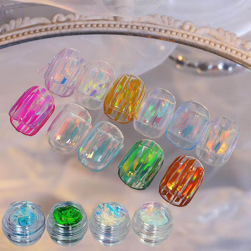 1 Caixa Papel Holográfico Irregular Vidro Quebrado Folha de Unha Aurora Decalque Gradiente Laser Flocos Adesivo Acessórios Diy Decoração de Manicure