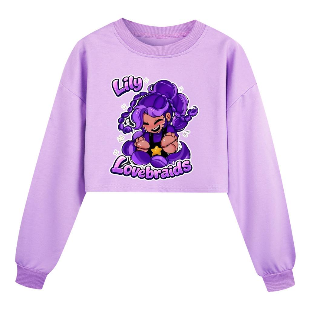 5600 Multi-color Children Girls Lily Lovebraids Printed Round Neck Long Sleeves Sweatshirt 110cm фиолетовый