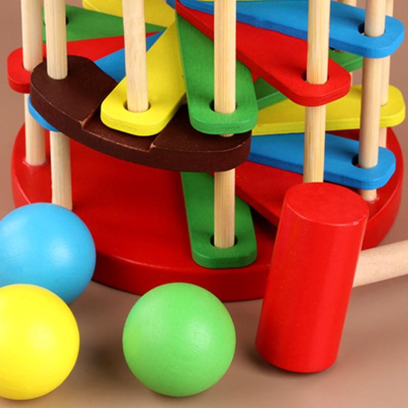 Children Pounding Ball Fall Ladder Small Hammer Colorful Knock Toy Baby Early Education Wooden for Baby 2 3 4 Years Old