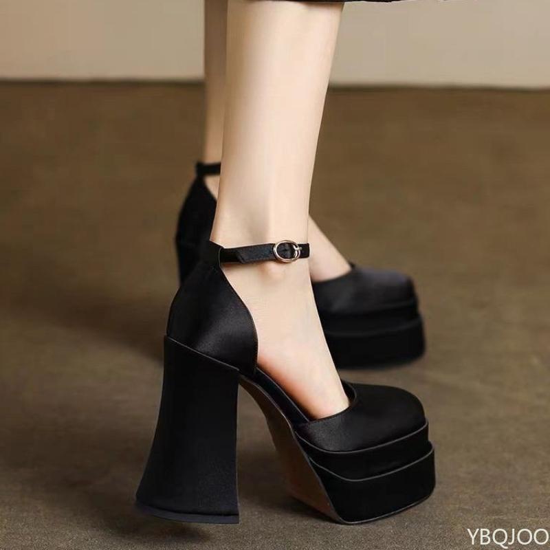 Fang Heel High Heel Single Shoes New Wedding Luxury Thick Soled Spring Autumn Women's Shoes Round Head Sexy Trend Platform Shoes