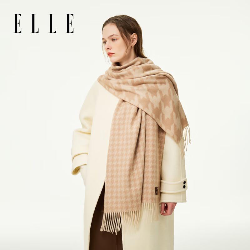 ELLE 100% Merino Wool Houndstooth Scarf & Shawl Gift Set