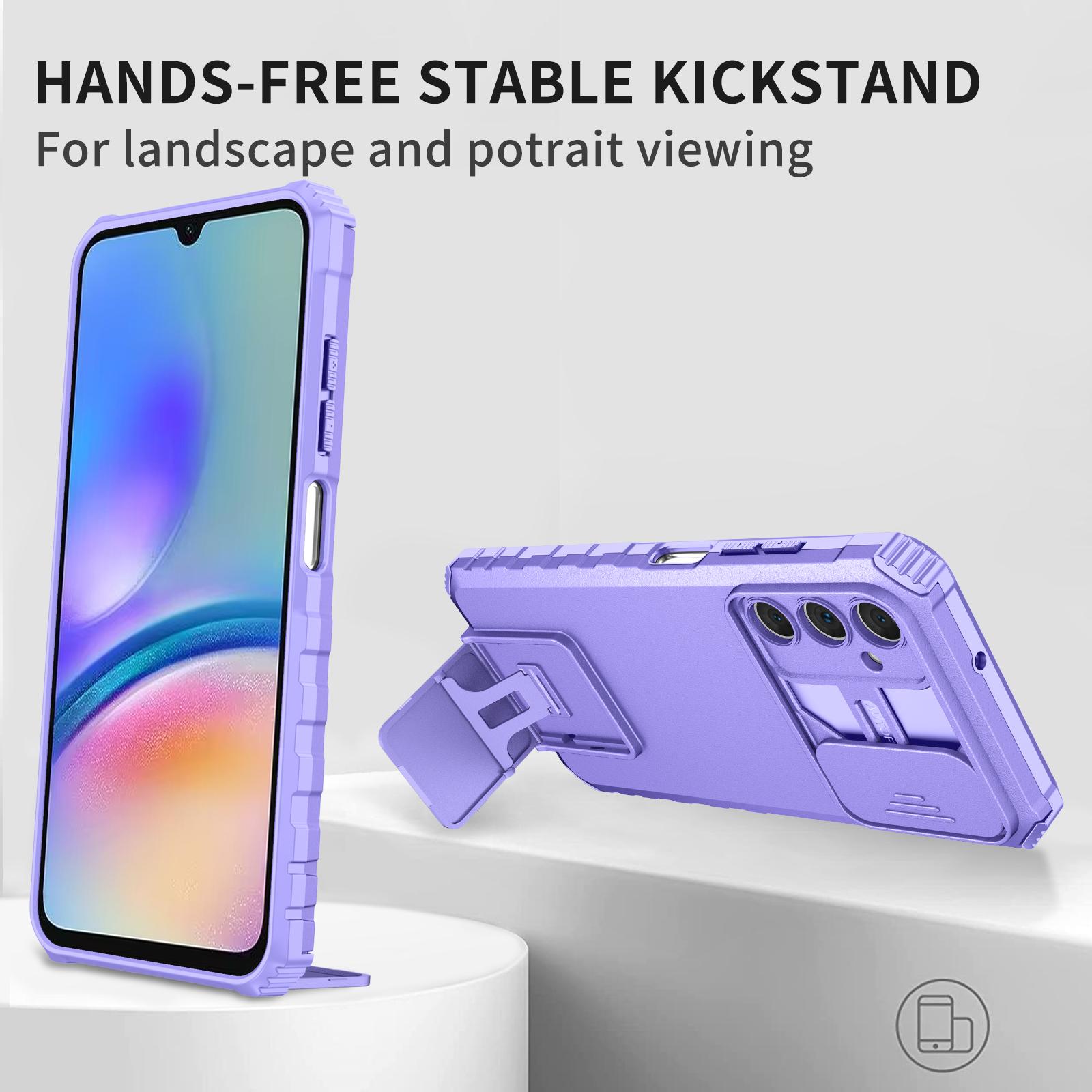 

For Samsung Galaxy A06s Case Camera Slider PC+TPU Phone Cover with Kickstand Pink