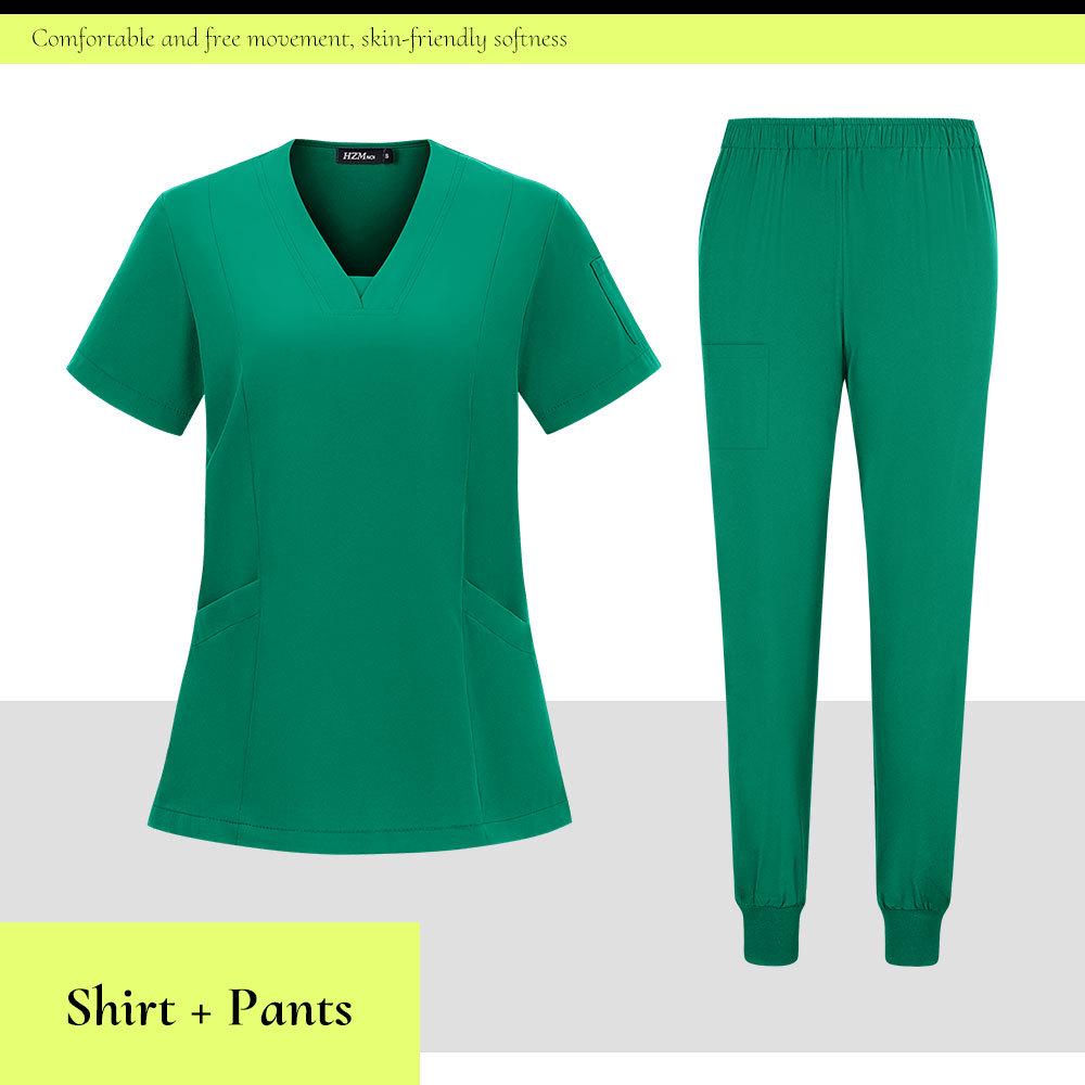 Dziecięcy Szpital Szybkoschnący Strój Pielęgniarski z Dekoltem w Serek - Zestaw Dwuczęściowy z Krótkim Rękawem