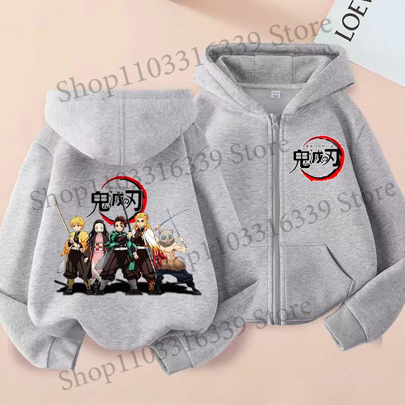 Demon Slayer Children'S Cardigan Coat Zipper Tops Boy Girls Hoodie Autumn Sweatshirt Anime Cosplay Fashion Clothing