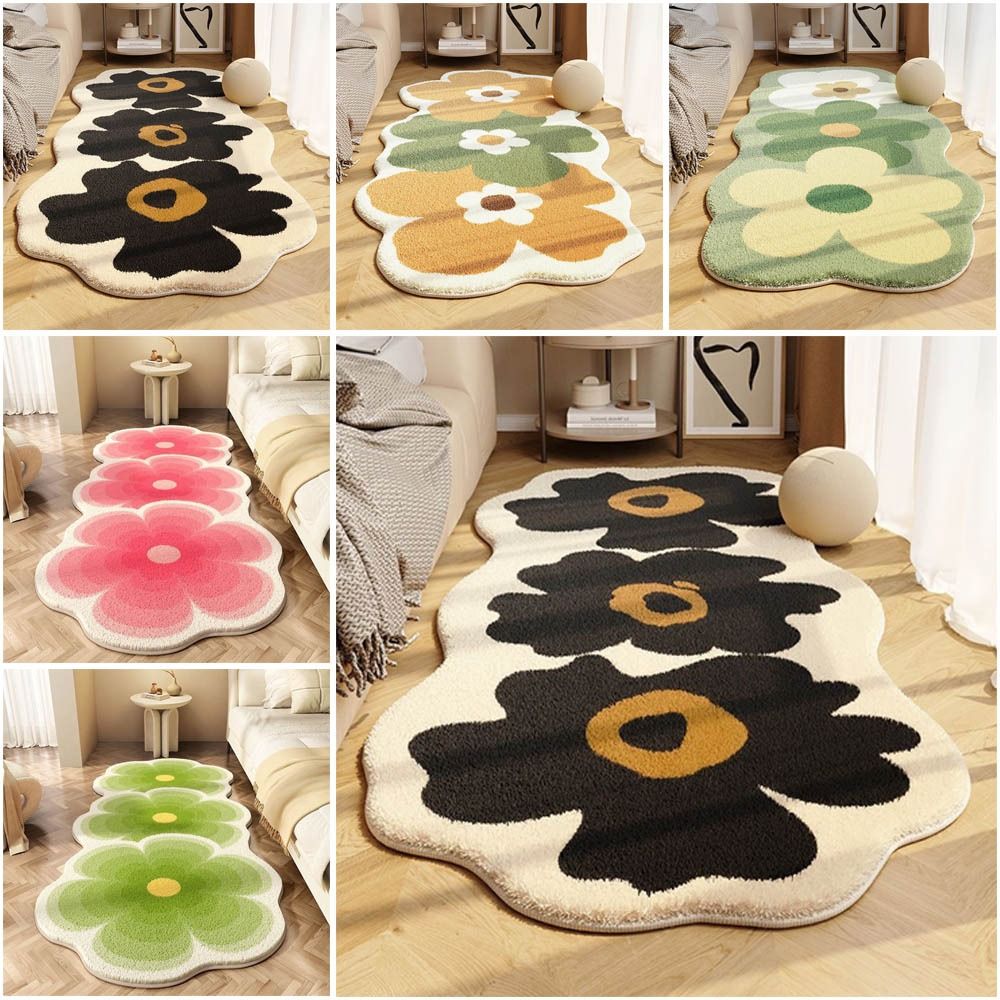 Anti-slip Floor Mat Plush Flower Rugs Nordic Style Carpet Bedroom Decor