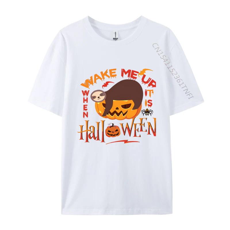Funny Wake Me Up When Its Halloween Sloth Tshirts Vintage T Shirt Male Funny Tee Tops 100 Cotton Fabric Tshrits Black