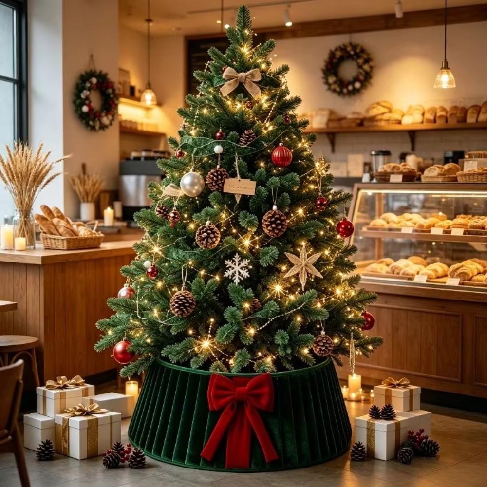 Folding Velvet Christmas Tree Collar Strip Design Christmas Tree Base Protector Farmhouse