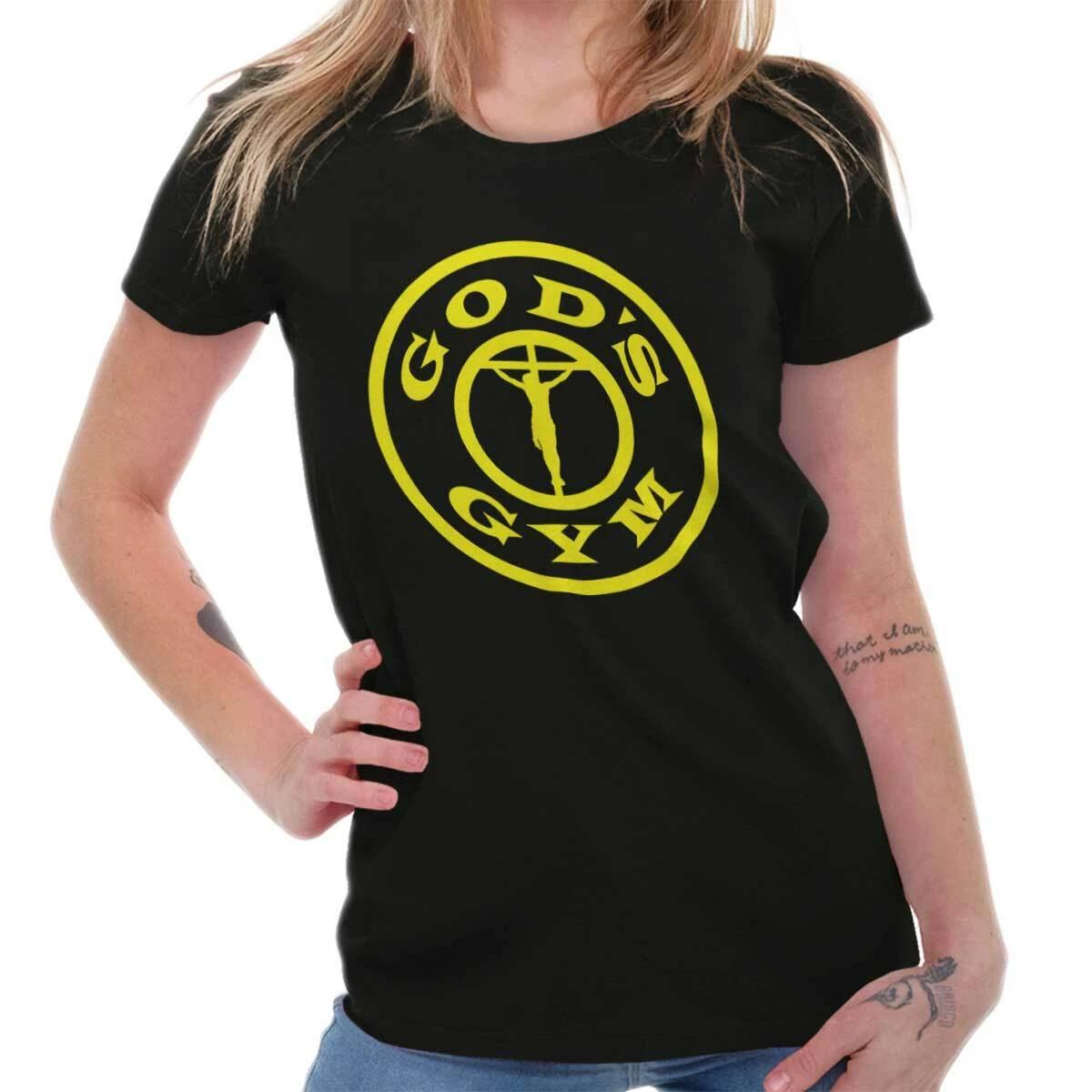 Christian Faith God s Gym Jesus Crucifix Womens Top Junior Graphic Tee S