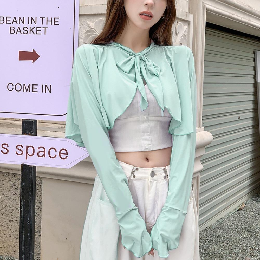 Quick-Drying Long Sleeve Crop Top Ultra-thin Ice Silk Shawl Fashion Sunscreen Sleeves Girls