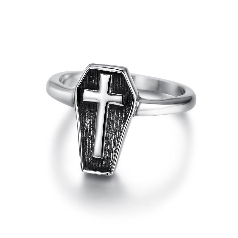 Meier Gothic dark wind coffin cross stainless steel ring, personalized punk does not fade trendy men s and women s rings size 6