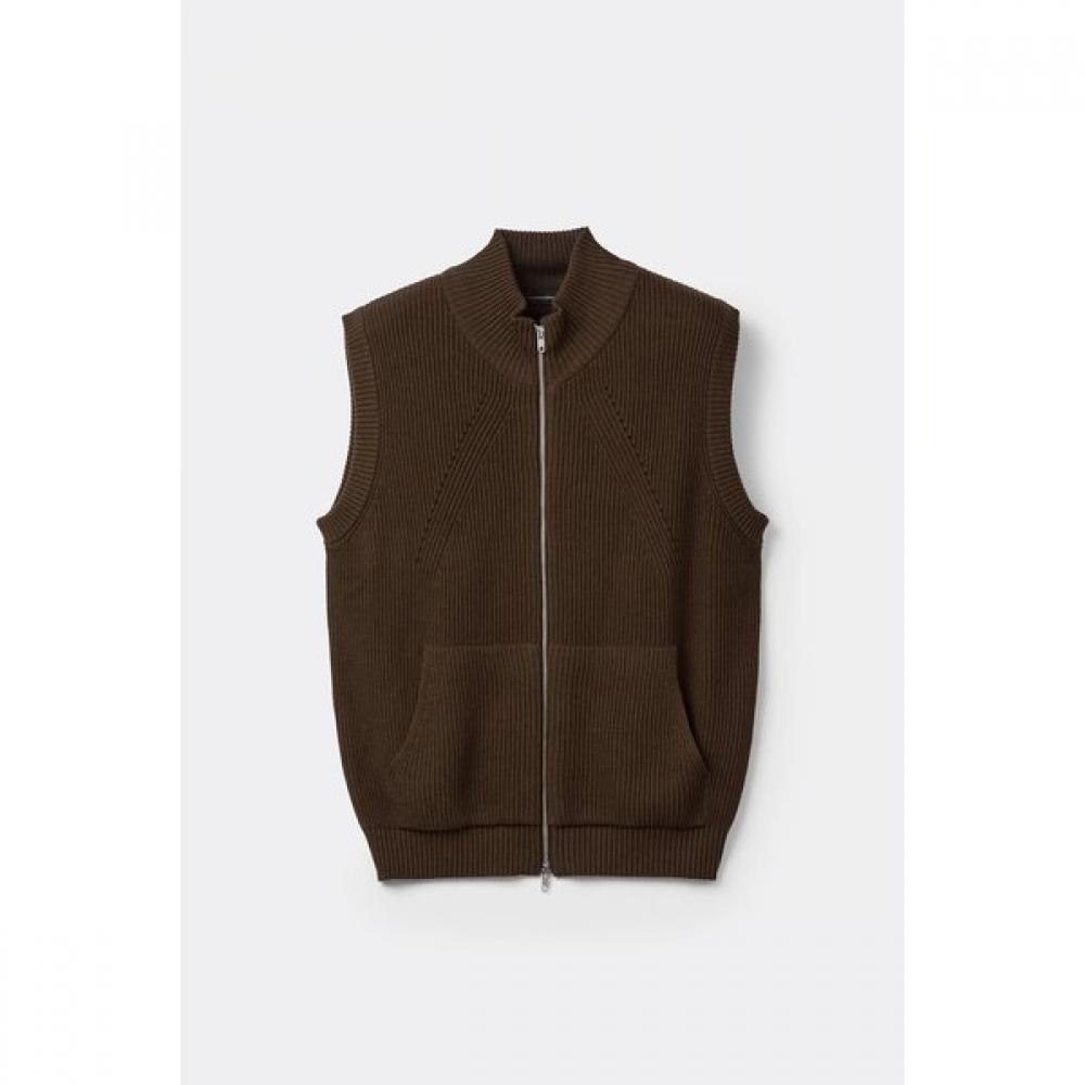 Customellow Loose Fit Turtleneck Knit Zip Vest Brown Cwwaw25901brd