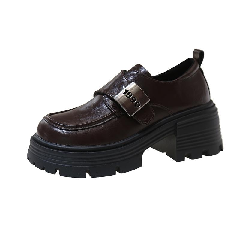 

Женские лоферы на толстой подошве с высокой платформой, новая весна 2025, популярные одинарные туфли, универсальный толстый каблук, под юбку, маленькие кожаные туфли в стиле колледжа 37 коричневый