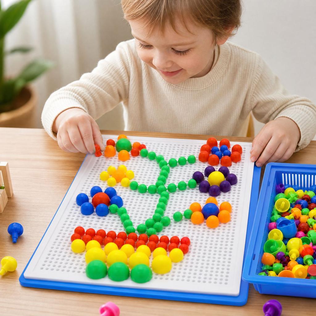 Kids Peg Puzzle Board Toy - 296 Large Building with Pegboard and Pattern Cards, Preschool Educational Learning Toy for Toddlers