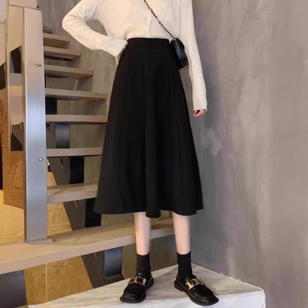 Women's Black Slimming High-Waisted A-Line Midi Skirt - Spring/Summer 2025 Collection