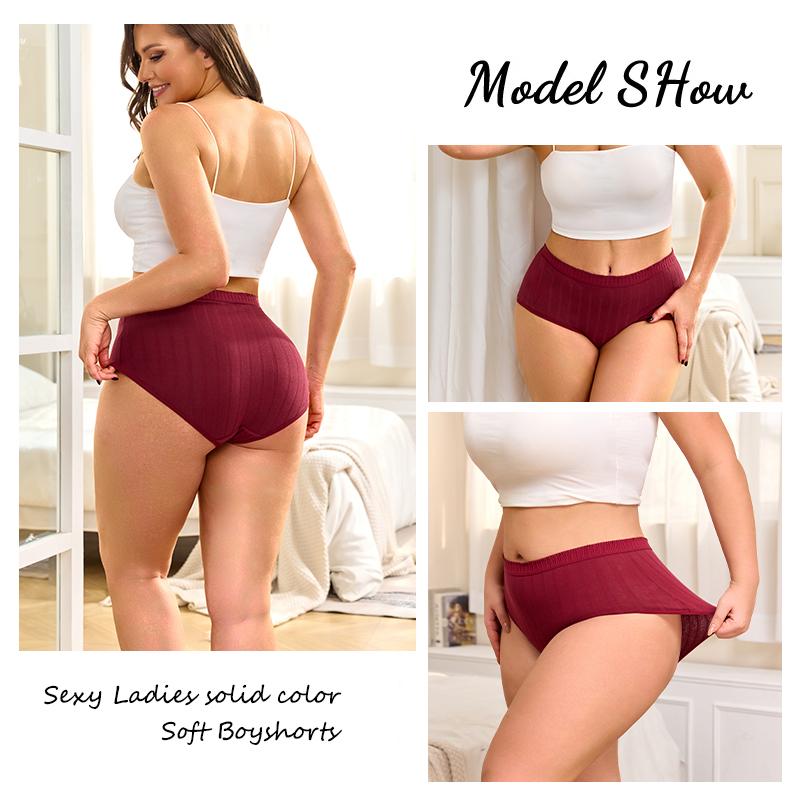 4PCS/SET Women Basic High Waist Striped Panties Cotton Breathable Daily Multi Color Set Butt Lifting Plus Size Comfort Underwear
